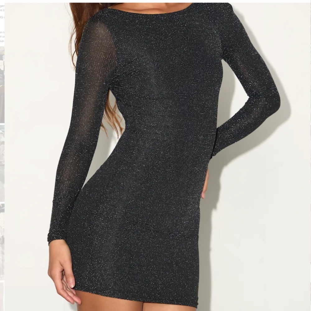 NWT Lulus Gift of Love Black and Silver Backless Long Sleeve Bodycon Dress